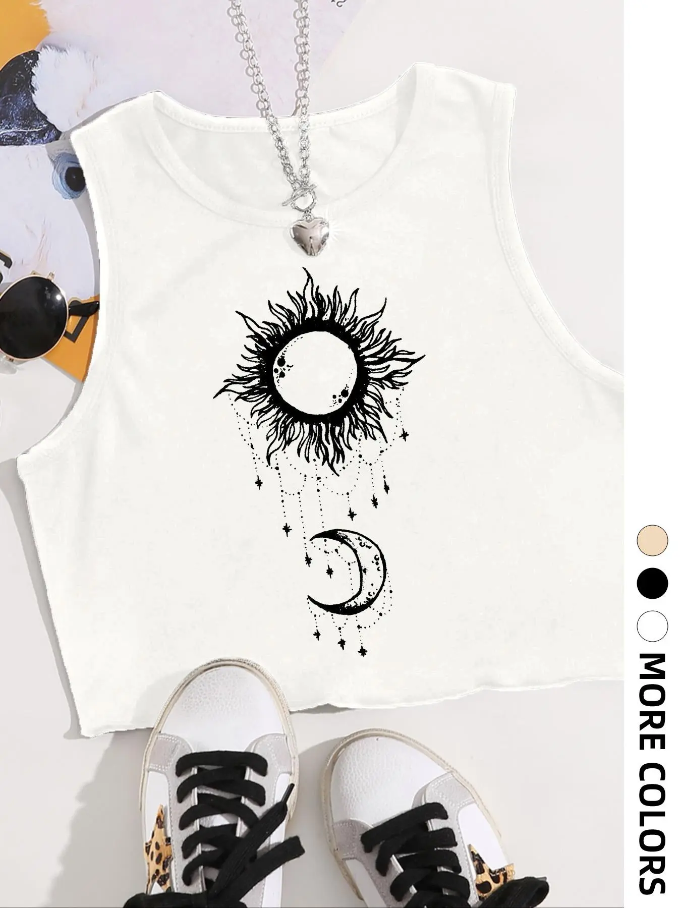 Essnce 1pcs Solid Round Neck Casual Tee Tops