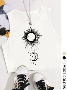 Essnce 1pcs Solid Round Neck Casual Tee Tops