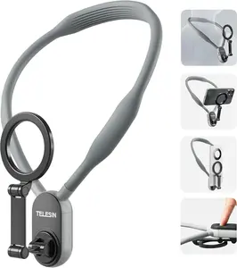 Magnetic Neck Mount for Phones, Neck Cell Phone Holder POV/Vlog Selfie Mount Hand Free Phone Neck Holder Chest Stand Strap Video Recording for iPhone 15 14 13 12 Seires Android Phones (Grey) Accessories Smartphone