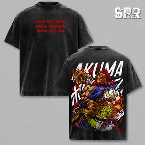 Akuma - Street Fighter Graphic Tee Vintage Washed Shirt Unisex Streetwear Gaming Merch Raging Demon Akuma Tee Fighting Game T-Shirt Gift for Gamers SF Fans