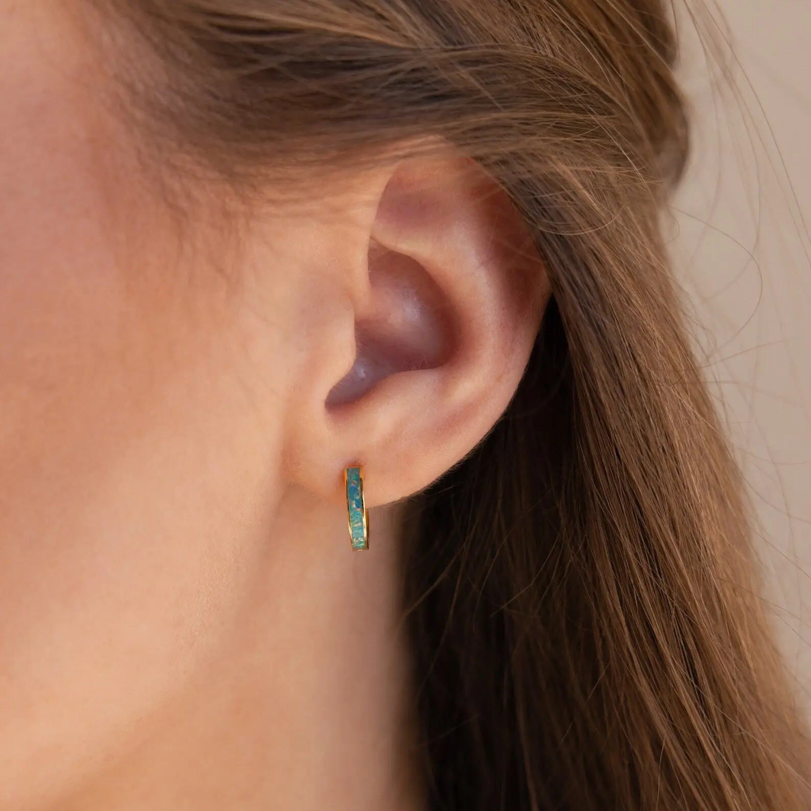 Green Opal Inlay Huggies by Caitlyn Minimalist - Dainty Green Gemstone Huggie Earrings - Minimalist Opal Jewelry - Gift for Her