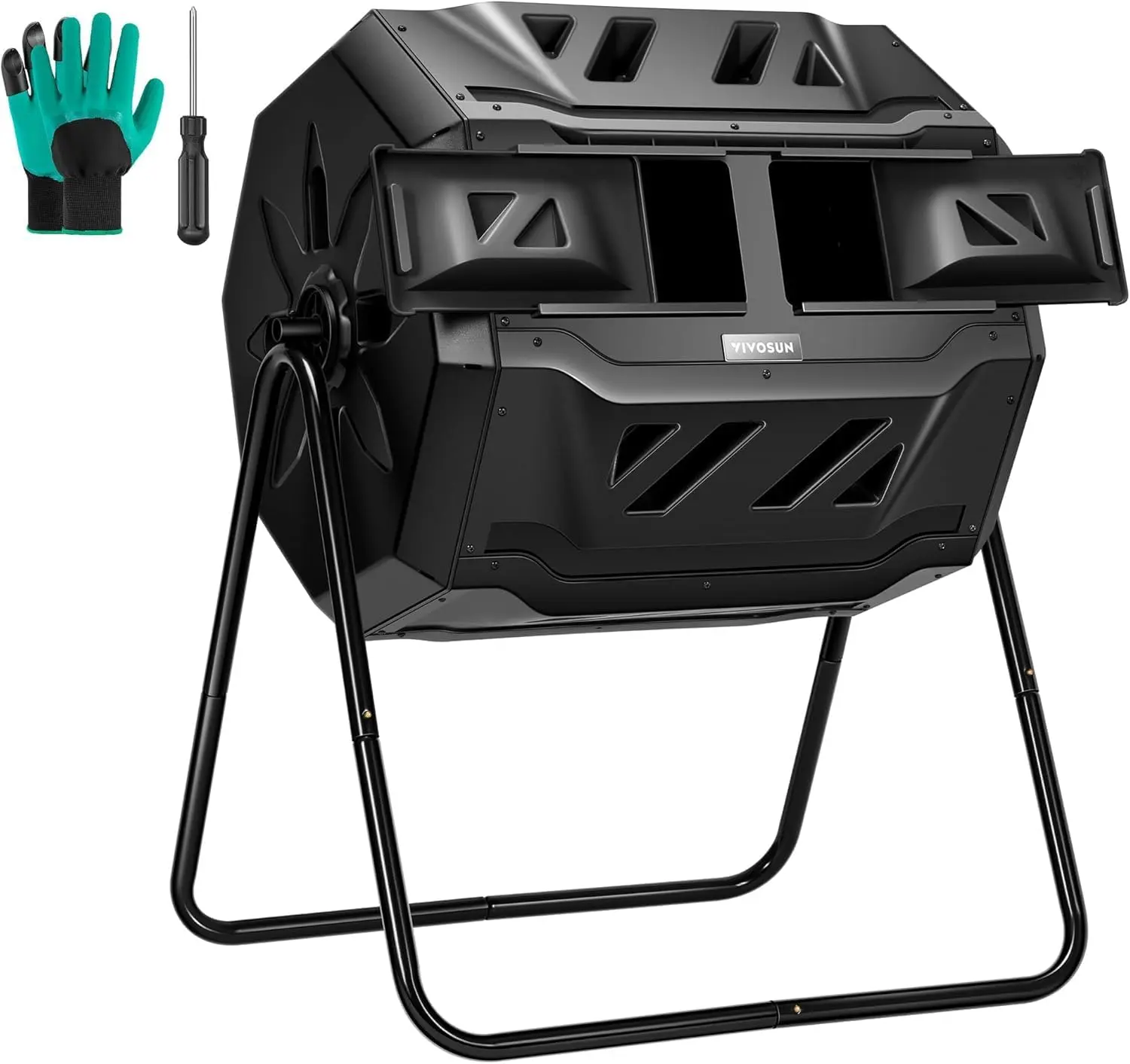 utdoor Tumbling Composter Dual Rotating Batch Compost Bin, 43 Gallon Black Door