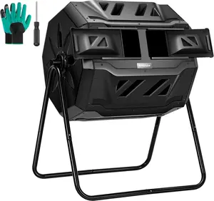 utdoor Tumbling Composter Dual Rotating Batch Compost Bin, 43 Gallon Black Door