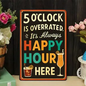 "5 O'clock Somewhere" Funny Lightweight Print Iron Decorative Metal Bar Sign - Bright Retro Tin Art, Classic Home Bar Man Cave Decor, Unique Gift for Men & Happy Hour Present