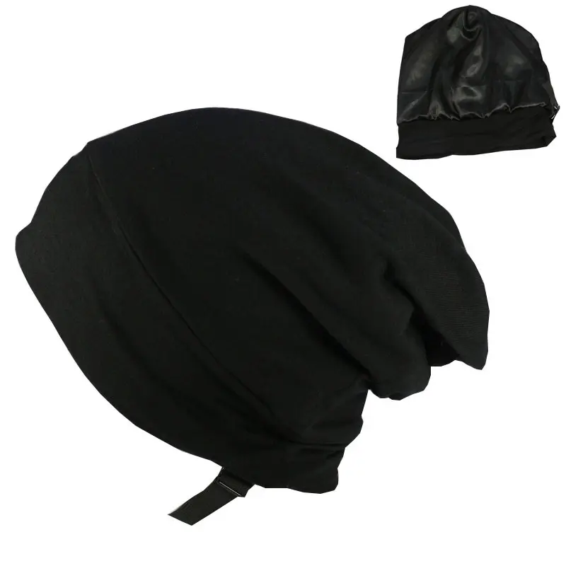 Men's Adjustable Satin-Lined Beanie Hat - 29x26cm Unisex Hair Styling Cap for Frizz Control, Outdoor Activities, Travel, Women's Spring-Autumn Sleep & Casual Wear, Daily Wear