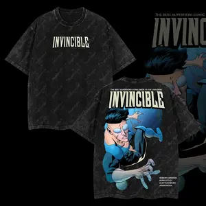 Superstyle The Best Superhero Mark Grayson - Invincible War Comic Double Printed Oversize Lightweight Acid Washed Tee TV Series Graphic Tee T-Shirt
