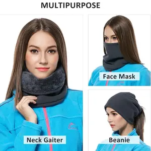Winter Fleece Warmer Face Mask Scarf Soft Double Layer Thick Neck Gaiter Bandana Multipurpose Beanie & Neck Gaiter