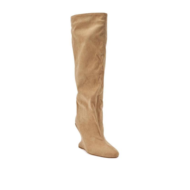 AZALEA WANG VINCE NUDE FAUX SUEDE WEDGE BOOT
