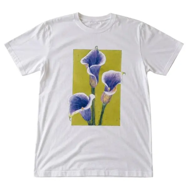 Vintage Blue Calla Lily Graphic T-Shirt, Botanical Floral Art Tee, Retro Flower Nature Shirt, Cottagecore Unisex Tee, Gift For Flower Lovers