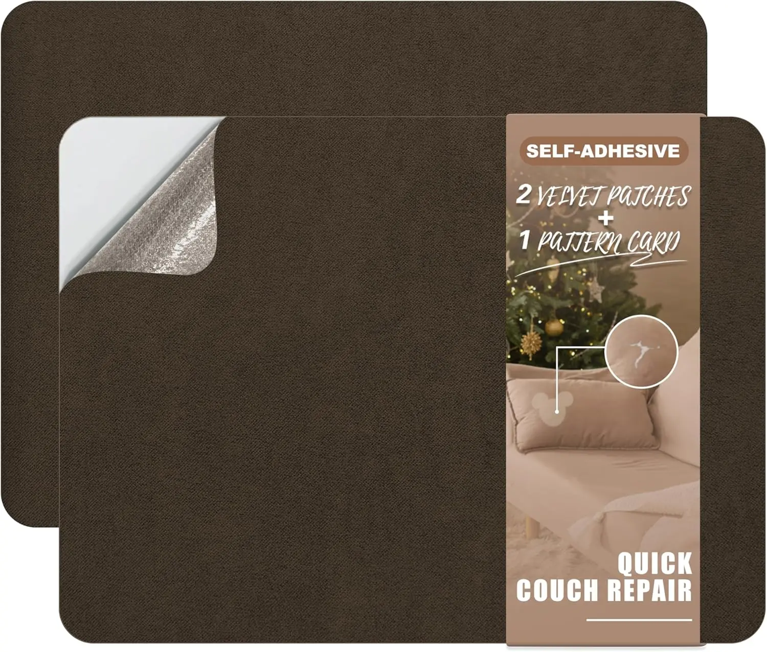 Fabric Couch Repair Patch 8.3 x 11 inches,Self-Adhesive Fabric Repair Patch for Furniture,Handbag,Sofa,Car Seats-(Dark Brown)