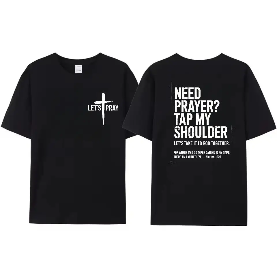 Men's Christian Graphic T-Shirt in Soft 100% Cotton Fabric, Casual Religious Round Neck Tee with "Tap My Shoulder" Bible Verse