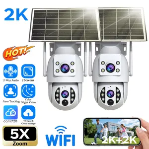 【JOOAN Wireless Solar Dual Lens 2K HD Smart Security Camera】Outdoor And Indoor 360° PTZ Dual Screen, IP66 Waterproof, PIR Human Detection, Color Night Vision, Continuous solar power supply, SD/Cloud Storage (Optional), 2.4G WiFi, Alexa Compatible