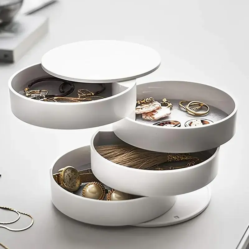 Multi Layer Jewelry Storage Box, 1 Count Round Desktop Dustproof Jewelry Organizer, Rotatable Jewelry Storage Organizer with Lid, Jewelry Management Box, Home Organizer for Bedroom Bathroom Vanity, Durable Storage Organizer, Dustproof Organizer Boxes