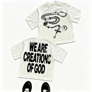 Men's Loose Fit Fashion Print oversized T-Shirt, Cross Necklace Pattern, All-Season Casual Wear, Unisex Young College Street Style,summervibes vintage cotton unisex graphic tee good  graphic  tees