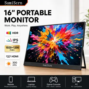 Portable Monitor 16" 1200p Fhd Ips Monitor, HDR Hdmi Display, Ultra-Slim, Plug&Play for Laptop PC Mac Xbox PS4/5, Gaming
