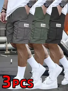 Quick-Dry Breathable 3-Pack: Men's Multi-Pocket Cargo Shorts, Lightweight Utility Work Shorts with Zipper Pockets, All-Season Hiking Bottoms for Warm Weather