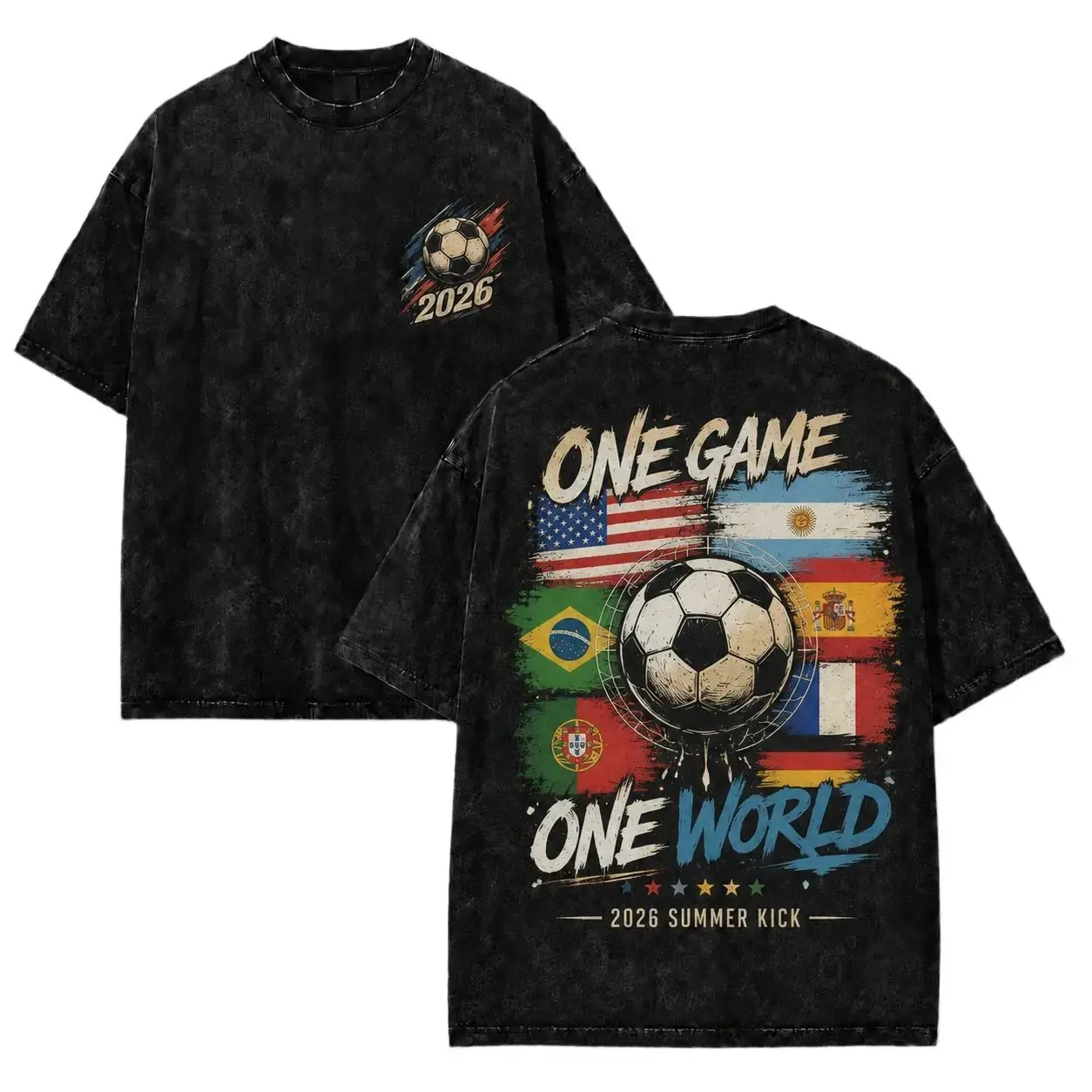 [Collection]One Game One World Vintage Washed Soccer Fan Graphic Tee 2026 Global Football Shirt International Sports Lover Gift fathersdaygift oversized tshirt men
