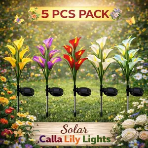 EVEDIOR 5-PackMixed-color Calla Lily Solar Garden Lights - Outdoor ground plug lights with IP65 waterproof rating, suitable for decorating courtyards, lawns, and paths. They add beauty to courtyards and are perfect for Independence Day decorations.