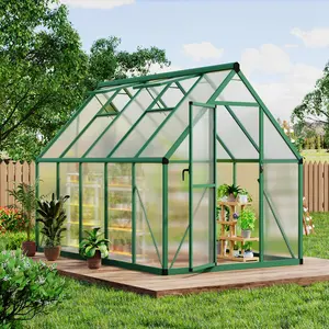 Garvee 8x12 FT Outdoor Greenhouse, Polycarbonate Greenhouse with Roof Vent and Ground Nails, Aluminum Large Walk-in Green House w/ Lockable Push Door for Outside Garden Backyard (Green, 6x9 FT)