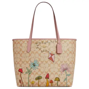 COACH x Observed By Us City 33 Tote Bag for Women – Monogram Print Coated Canvas Shoulder Handbag in Light Khaki