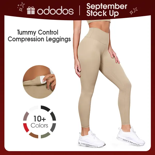 ODODOS Women's odLIFT High-Waist Compression Leggings - Plain Breathable Fabric, Tummy Control, High-Capacity Pockets, 25"/28" Inseam, Running Cycling Yoga Workout All-Season Sports Bottoms