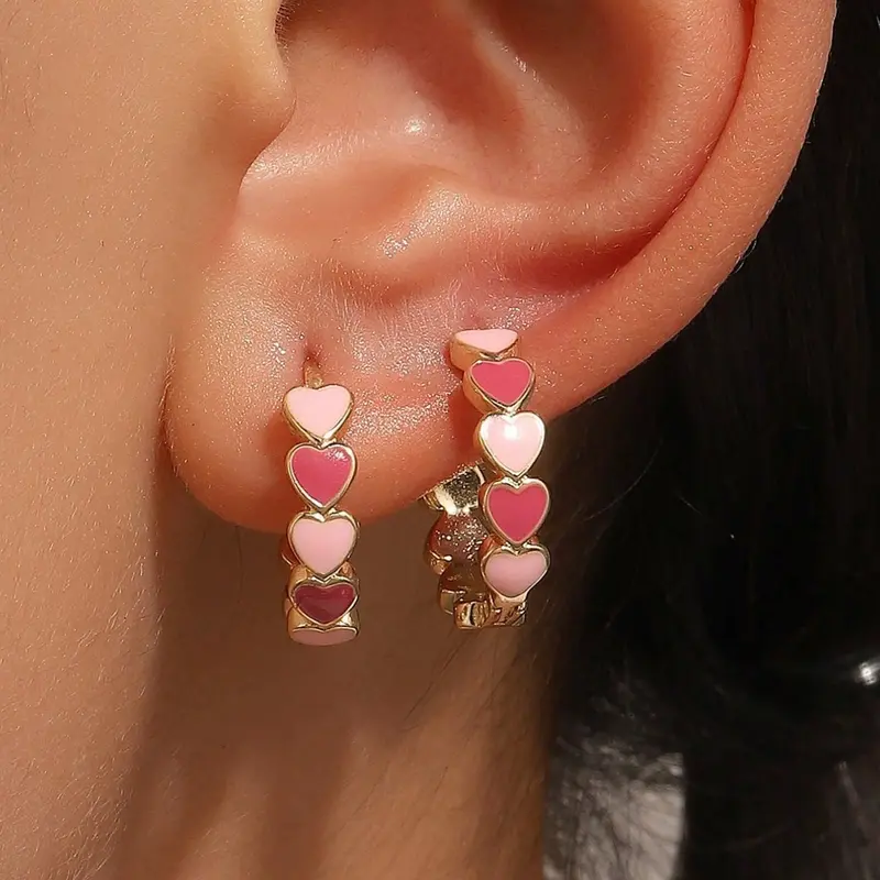 Valentine's Day Cute Oil-Drop Heart Earrings, Love Heart Earring, Dainty Fashion Jewelry for Women and Girls, Ideal for Daily Wear, Parties, Weddings and Holiday Gifts, Trendy Jewelry