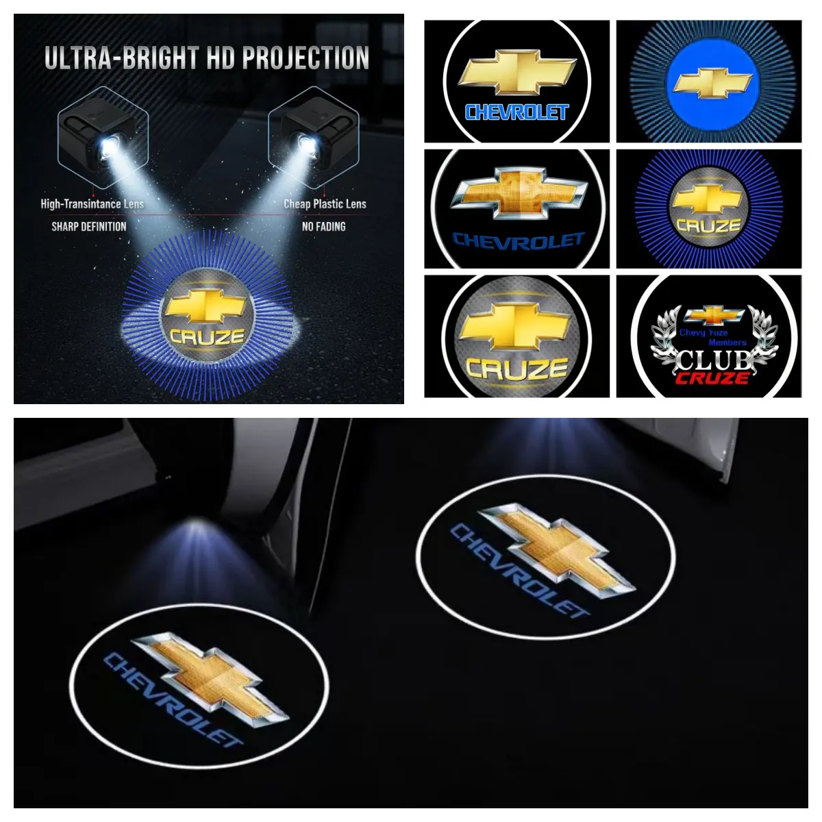 2 Car Door Light Projection Instrument, Fits Most Chevrolet Toyota Models, High-Definition Non-Fading LED Welcome Lights Accessory, Car Accessories, Door Projector Lights, Door Courtesy Lights