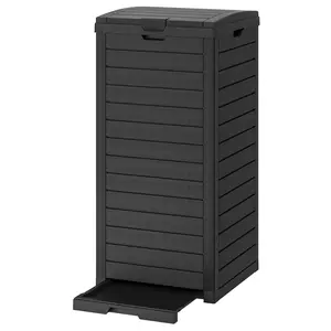 【Father's Day Gift】31 Gallon Waterproof Outdoor Trash Can with Lid, Plastic Outdoor Garbage Can with Drip Tray, Large Trash Can Outside for Patio, Garage, Pool, Garden, Backyard & Deck,  Black