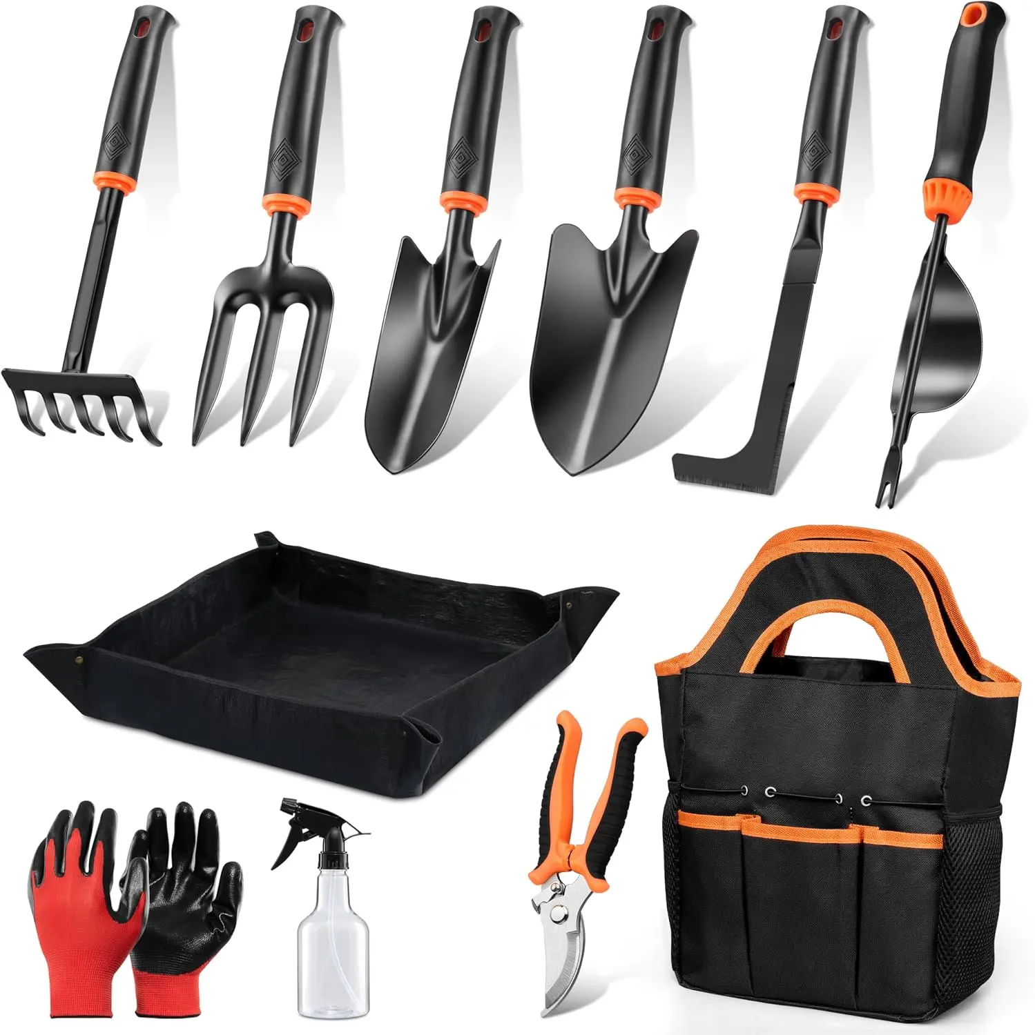 11PCS Garden Tools Set with Tote Bag, Complete Gardening Hand Tool Kit Including Trowel, Transplant Tool, Rake, Pruner & Potting Mat for Indoor & Outdoor Gardening