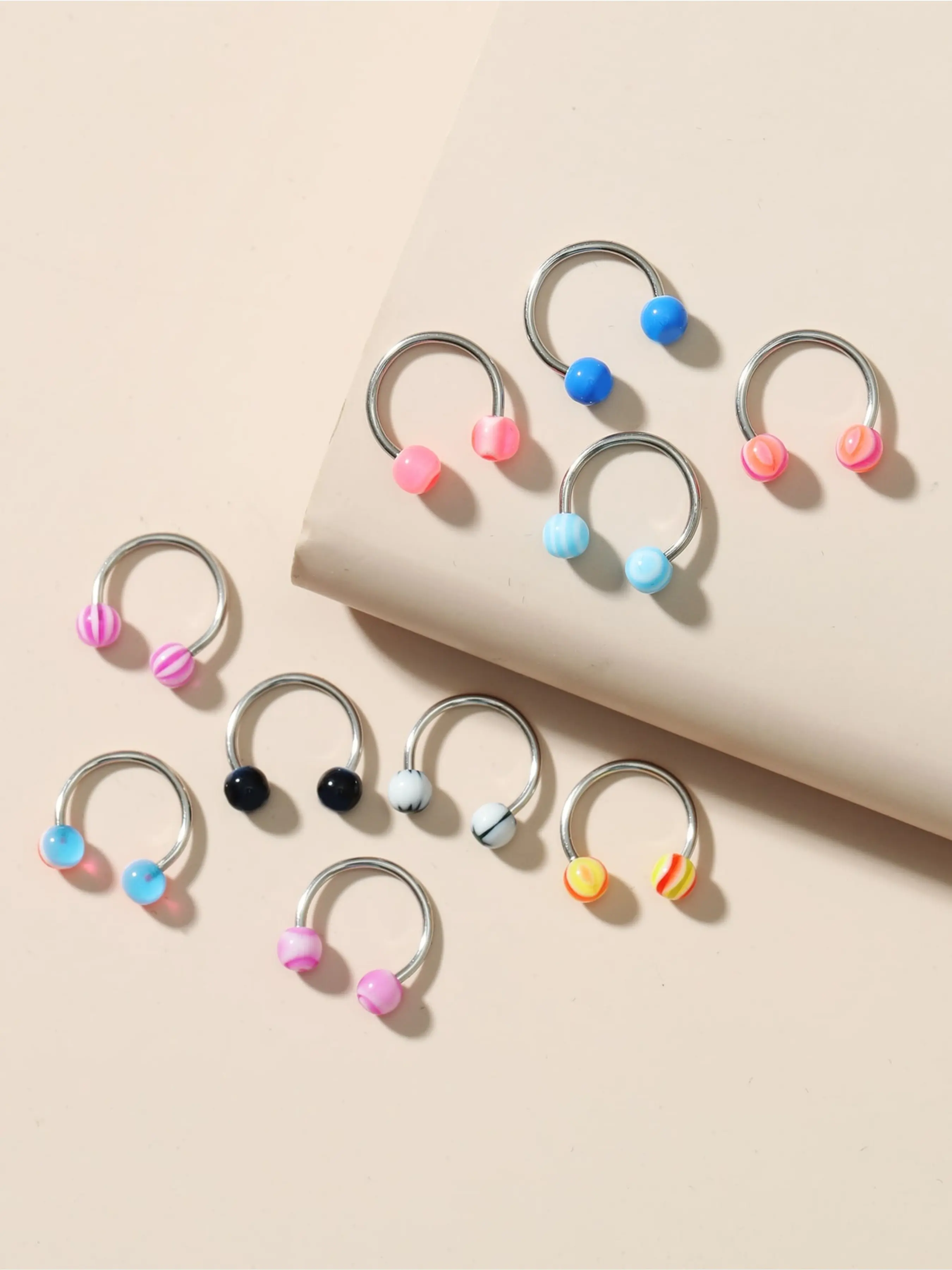 10pcs/set Multicolor Stainless Steel Nose Rings (random Color) Durable & Stylish Jewelry Accessory Nose Piercing Accessories Nose Rings Hoops