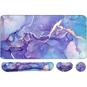 Large Mouse Pad and Keyboard Wrist Rest, Desk Pad for Keyboard and Mouse, 4-in-1 Large Gaming Mouse Pad with Wrist Support - Purple Marble