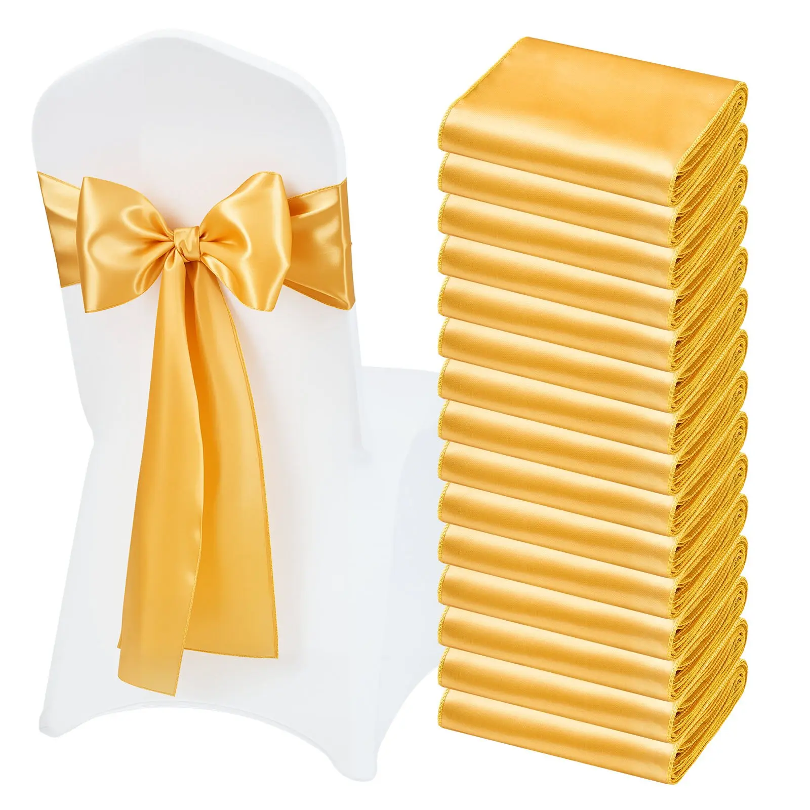 【DealsForYouDays】VEVOR Wrinkle-Resistant Satin Chair Sashes, 50PCS 7x108in Ribbon Ties, Gold Decor for Wedding, Party, Baby Shower, Holidays, Banquet Chair Cover Decoration