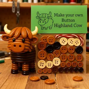 DIY Highland Cow Button Craft Kit, Christmas Tree Decoration Set, Adorable Highland Cow Ornament Making Kit, Holiday Hanging Decor