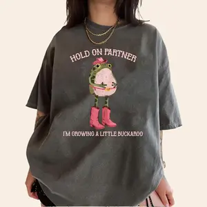 Hold On Partner I'm Growing A Little Buckaroo Shirt Cowboy Baby Cowboy Frog Shirt Cowgirl Pregnancy Baby Cowboy Tee Funny Frog Shirt Unisex 100% Cotton Party Wear