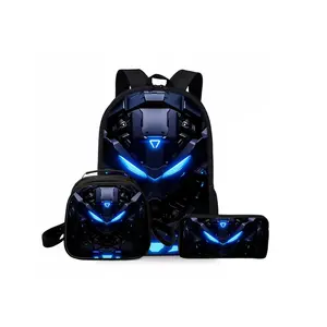 Robot-themed printed backpack three-piece set, including lunch bag, pencil case, and backpack, School Backpacks, Multi Function Backpack, Geek Bag