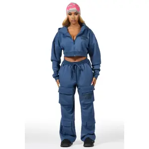 Mauricia Navy Crop Baggy Track Set