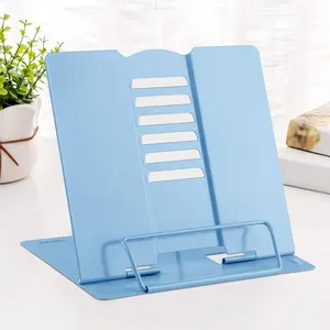 Desk Book Stand Metal Reading Rest Book Holder Adjustable Cookbook Documents Holder Bookstands Textbook Music Books Christmas Boys Girls (Light Blue)