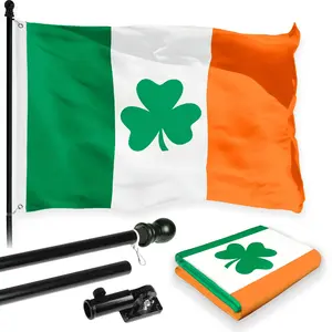 G128 Combo Pack: 6 Feet Tangle Free Spinning Flagpole (Black) Ireland Irish Shamrock Flag 3x5 ft Printed 150D Brass Grommets (Flag Included) Aluminum Flag Pole