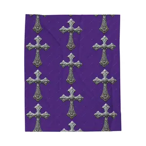 Velveteen Plush Blanket — Gothic Silver Cross Pattern on Purple