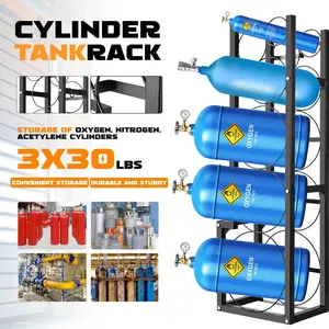 Heavy-Duty Steel Refrigerant Cylinder Tank Rack – Secure Storage for Freon, Oxygen, Nitrogen – Space-Saving Automotive Cargo Shelf – Holds 1x50 lbs & 2x30 lbs Cylinders – 15"x12"x48" – Durable, Easy Install – Keep Your Workspace Organized & Safe!