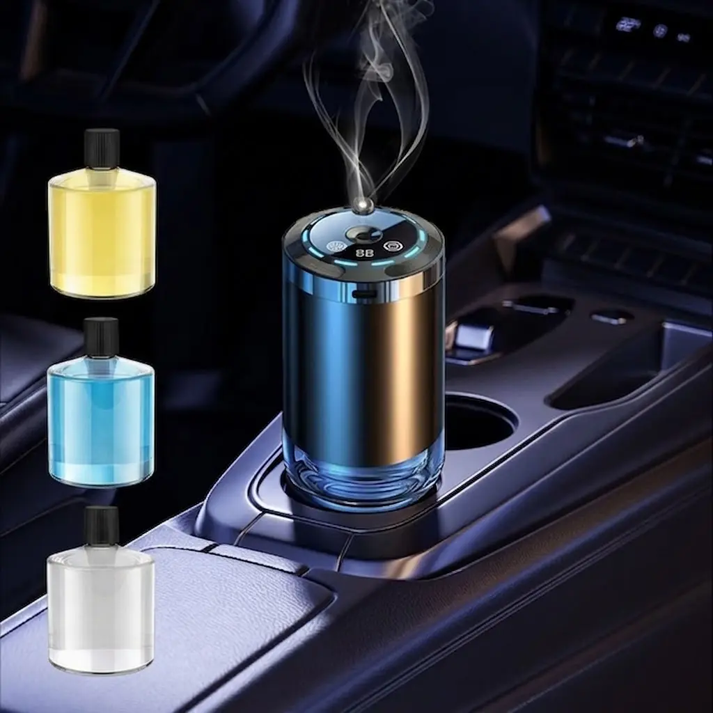 Rechargeable Smart Car Air Freshener Diffuser with Star Light LED Ambient Light, 5 Spray Modes, Long-Lasting Ocean Cologne Scent for Vehicle Decor & Gifting