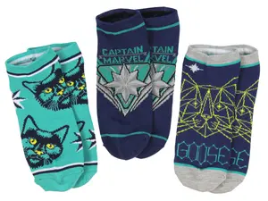 Captain Marvel Adult Goose The Cat Kree Colors 3 Pack Mix and Match No Show Ankle Socks