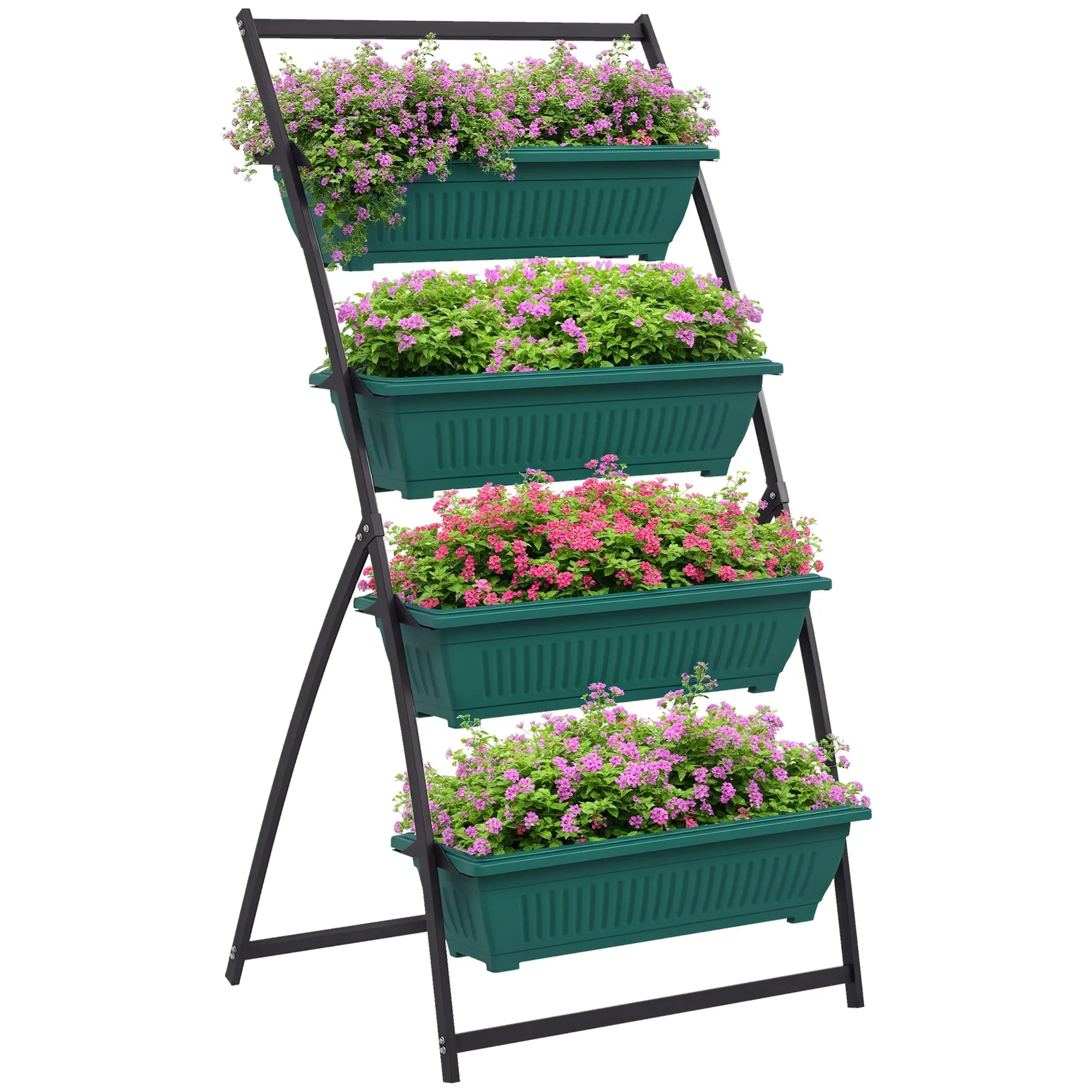 Outsunny Raised Garden Bed - 4-Tier Stackable Vegetable Planters with Stand, Elevated Planting Boxes for Raised Bed Gardening, Self-Draining Outdoor Planter Set for Vegetables, Flowers, Herbs, Green