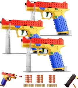 DIY Building Block Foam Blaster Set - Educational STEM Toy Gun with 100 Foam Darts & Display Stand for Teens 14+