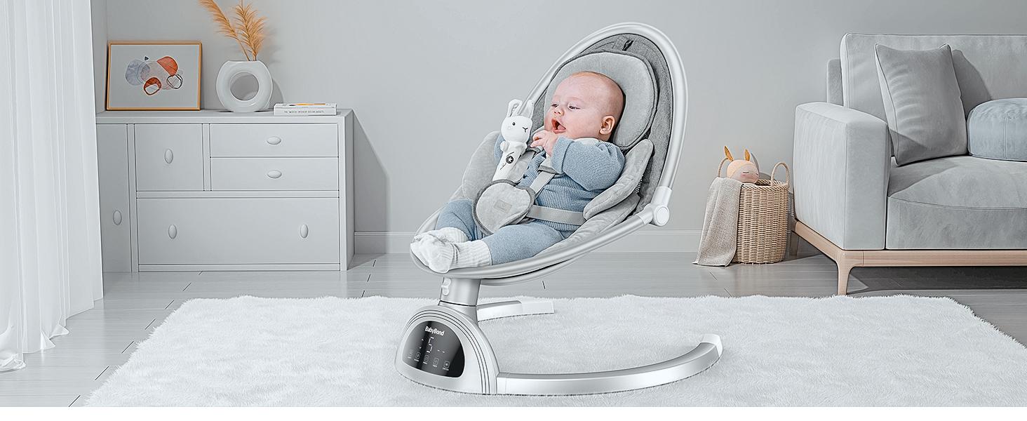 BabyBond Bluetooth Baby Swing for Boys & Girls, Remote Control , 5-Point Harness, 5 Sway Speeds & 10 Lullabies, Portable Swing for Infants, Indoor/Outdoor Use - Grey Baby Rocker for Toddler, Ideal Christmas Gifts for Babies