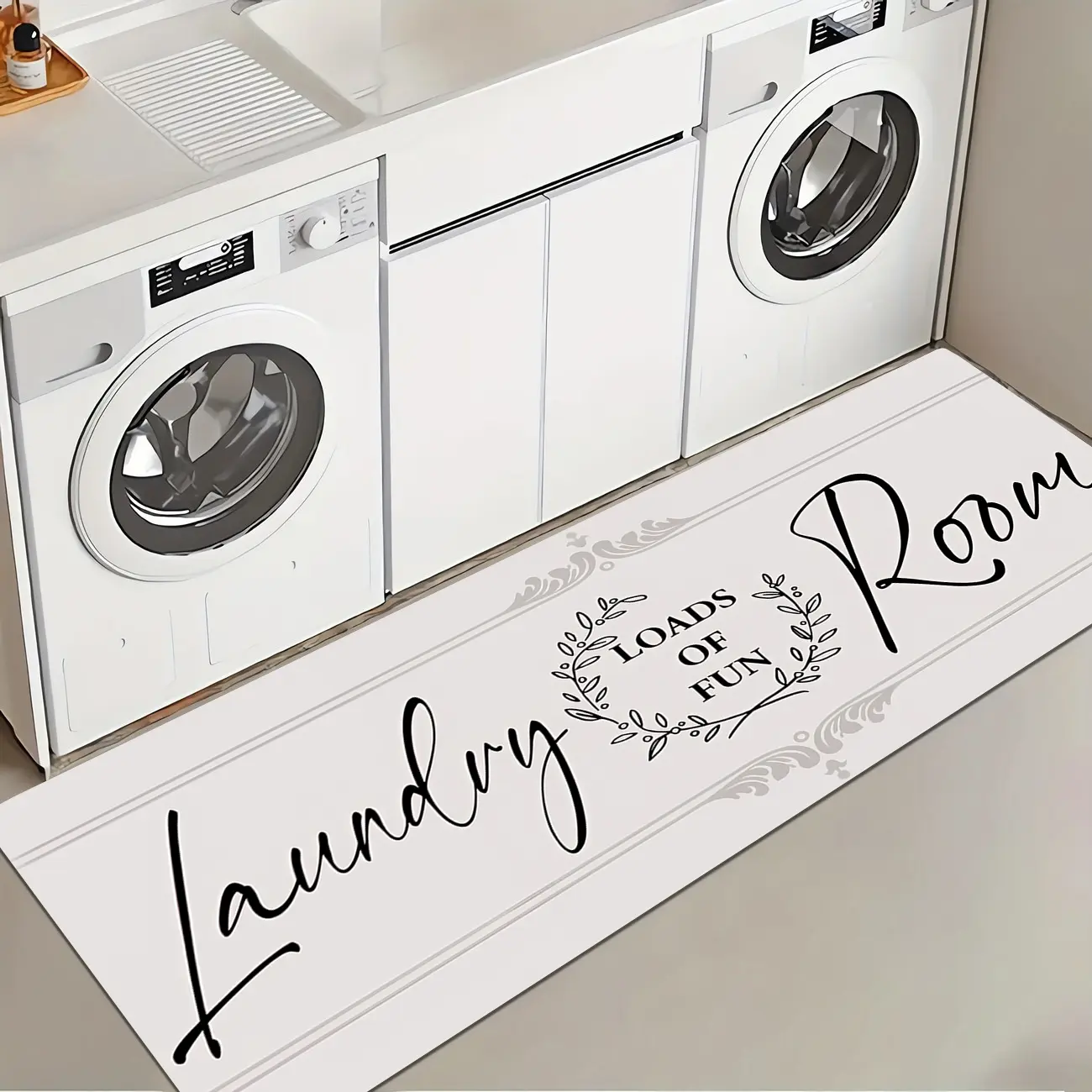 1 Pc Beige Background Laundry Room Rug Soft And Comfortable Long Strip Carpet Printed Mat Anti Slip Floor Mat Suitable For Kitchen Living Room Bedroom Sink Laundry Room Decoration Carpet Mat Household Items