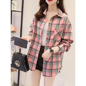Women's Elegant Plaid Button Shirt-Long Sleeve, Turn-down Collar, Machine Washable, Polyester Fiber-Spring/Summer/Fall Multi-Functional College Style