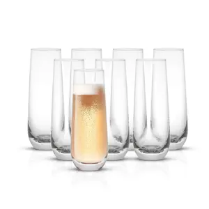 JoyJolt Set of (16) 9.4oz Milo Crystal Champagne Flute Glasses