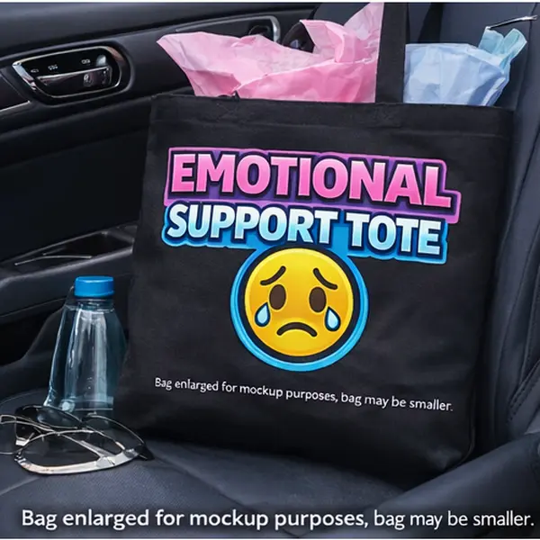 Canvas Tote Bag for Women, Funny Emotional Support Graphic Print with Bold Letters & Sad Emoji, High-Capacity Eco-Friendly Bag for Back to School, Back To School Haul, Blue Lettering, Casual, Funny Gift Idea, Machine Washable, Humorous, Slogan, Funny Text