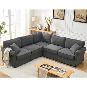 5-Seat Modular Sectional Sofa Set, ConvertibleL-Shaped Comfy Corner Sofa Couch, Upholstered Corner Sofa, with Rolled Arms, Soft Linen Fabric Lounge Seater